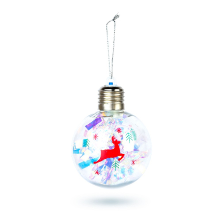 Glob de Crăciun cu LED RGB – transparent – plastic – 8 cm – pe baterii LR44 [1]