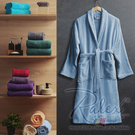 Halat de baie - Halat baie velur 100% bumbac – bleu