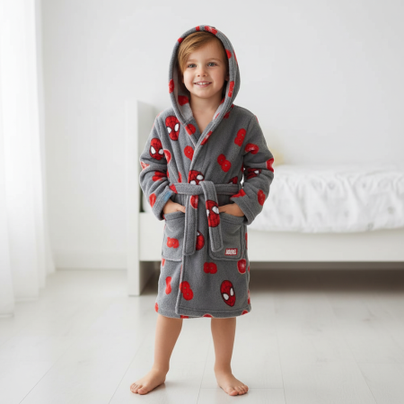 Universul personajelor preferate - Halat de baie pentru copii Omul Păianjen, fleece gri