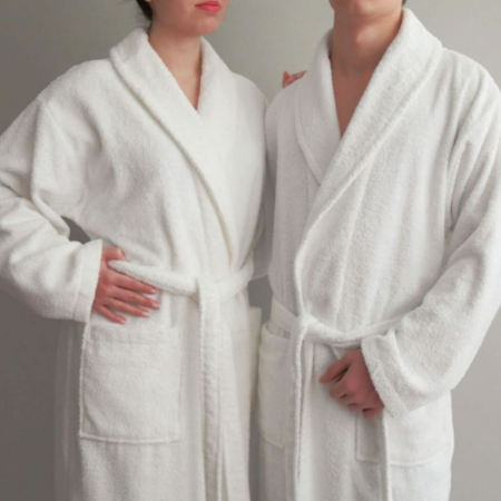 Articole pentru casă - Halat de baie si spa hotel cu guler kimono 100% bumbac, unisex, 380 gr./mp, alb l / xl