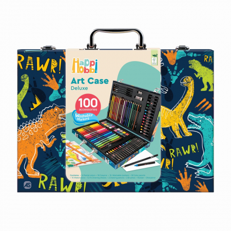Jucării de creație și meserii - HAPPI HOBBI ART CASE SET DE DESEN DELUXE CU 100 DE ACCESORII DINOZAUR
