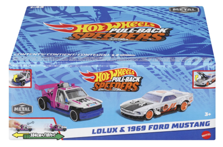 Hot Wheels - HOT WHEELS SET 2 MASINUTE METALICE PULL BACK LOLUX SI 1969 FORD MUSTANG 1:43