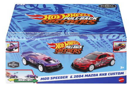 Hot Wheels - HOT WHEELS SET 2 MASINUTE METALICE PULL BACK MOD SPEEDER SI 2004 MAZDA RX8 CUSTOM 1:43