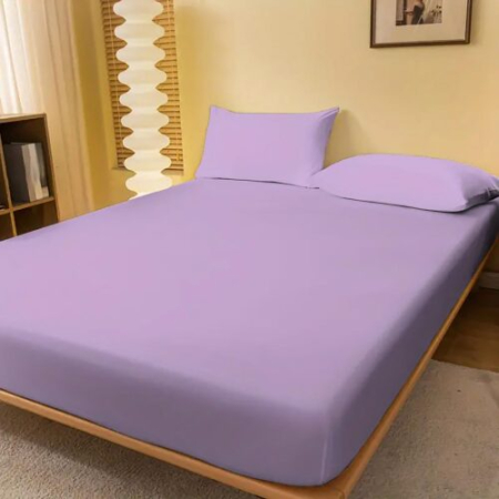 Huse de pat - Husa pat tricot 100% bumbac (lila) + 2 fete perna