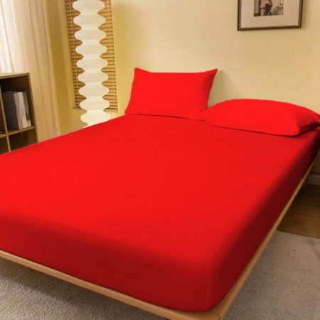 Huse de pat - Husa pat tricot 100% bumbac (rosu) + 2 fete perna