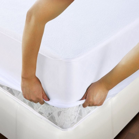 Textile pentru casă - Husa protectie pat din frotir bumbac 100% impermeabila pentru saltea de 180x200 cm alb