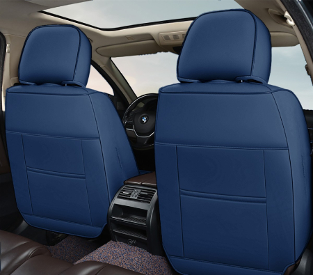 Huse auto premium 5 locuri Carguard Deluxe piele ecologică perforată - albastru inchis - negru [3]