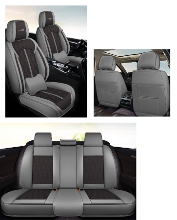 Huse auto premium 5 locuri Carguard Deluxe piele ecologică perforată - gri - negru [1]