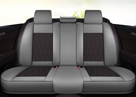 Huse auto premium 5 locuri Carguard Deluxe piele ecologică perforată - gri - negru [4]