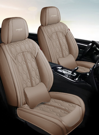 Huse auto premium 5 locuri Carguard Deluxe piele ecologică perforată - maro deschis - crem [1]