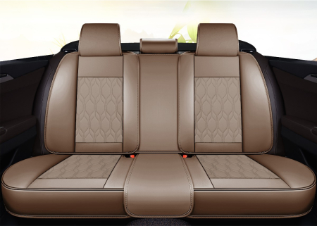 Huse auto premium 5 locuri Carguard Deluxe piele ecologică perforată - maro deschis - crem [2]