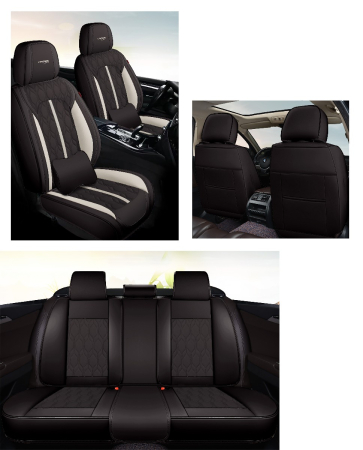 Huse auto premium 5 locuri Carguard Deluxe piele ecologică perforată - negru - alb [3]