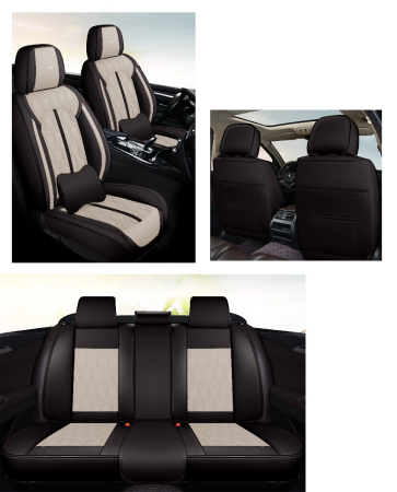 Huse auto premium 5 locuri Carguard Deluxe piele ecologică perforată - negru - crem [1]