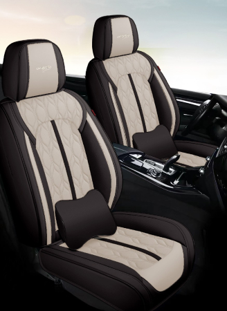 Huse auto premium 5 locuri Carguard Deluxe piele ecologică perforată - negru - crem [2]