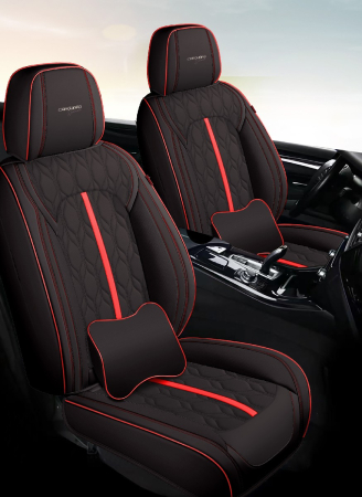 Huse auto premium 5 locuri Carguard Deluxe piele ecologică perforată - negru - rosu [1]