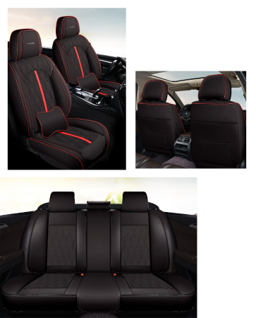 Huse auto premium 5 locuri Carguard Deluxe piele ecologică perforată - negru - rosu [4]