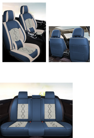 Huse auto premium 5 locuri Carguard Deluxe piele ecologică perforată și textil - albastru - alb [1]