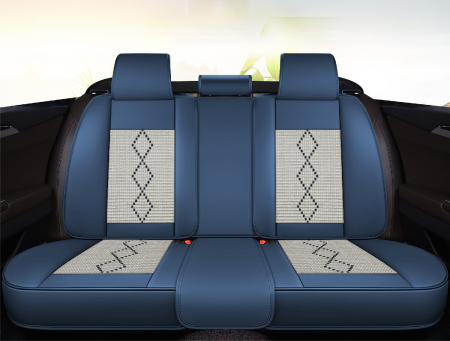 Huse auto premium 5 locuri Carguard Deluxe piele ecologică perforată și textil - albastru - alb [4]