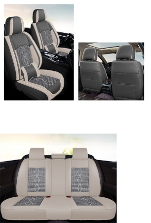 Huse auto premium 5 locuri Carguard Deluxe piele ecologică perforată și textil  - gri deschis - gri inchis [2]