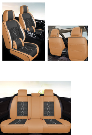 Huse auto premium 5 locuri Carguard Deluxe piele ecologică perforată și textil - maro caramel [1]