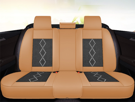 Huse auto premium 5 locuri Carguard Deluxe piele ecologică perforată și textil - maro caramel [4]