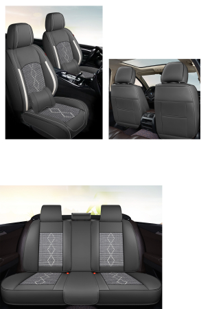 Huse auto premium 5 locuri Carguard Deluxe piele ecologică perforată și textil - negru - alb [4]