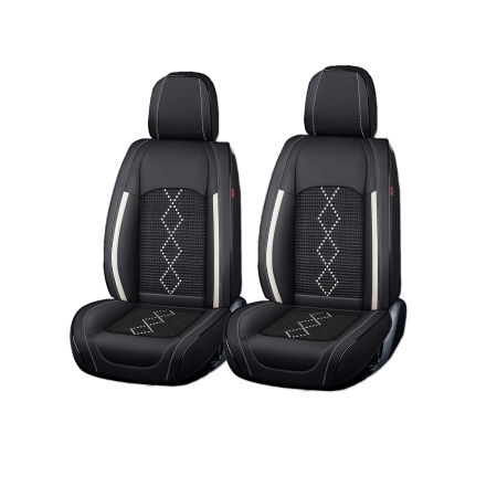 Huse auto universale - Huse auto premium 5 locuri Carguard Deluxe piele ecologică perforată și textil - negru - alb