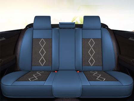 Huse auto premium 5 locuri Carguard Deluxe piele ecologică perforată și textil - negru - albastru închis [4]