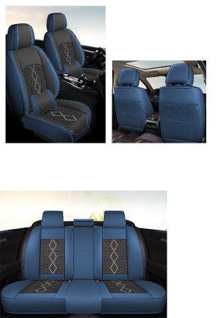 Huse auto premium 5 locuri Carguard Deluxe piele ecologică perforată și textil - negru - albastru închis [2]