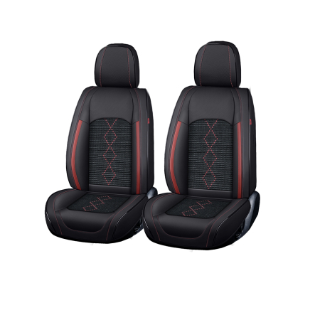Huse auto universale - Huse auto premium 5 locuri Carguard Deluxe piele ecologică perforată și textil - negru - rosu închis