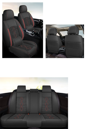 Huse auto premium 5 locuri Carguard Deluxe piele ecologică perforată și textil - negru - rosu închis [4]