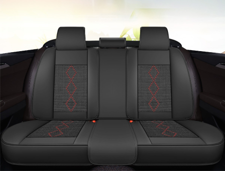 Huse auto premium 5 locuri Carguard Deluxe piele ecologică perforată și textil - negru - rosu închis [2]
