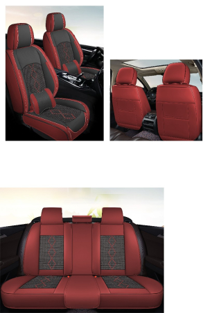 Huse auto premium 5 locuri Carguard Deluxe piele ecologică perforată și textil - roșu închis - negru [4]