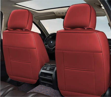 Huse auto premium 5 locuri Carguard Deluxe piele ecologică perforată și textil - roșu închis - negru [3]