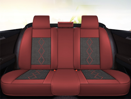 Huse auto premium 5 locuri Carguard Deluxe piele ecologică perforată și textil - roșu închis - negru [2]