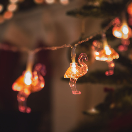 Articole pentru casă - Instalație de pom cu LED - flamingo - 1,1 m - 10 LED - alb cald - 3 x AA