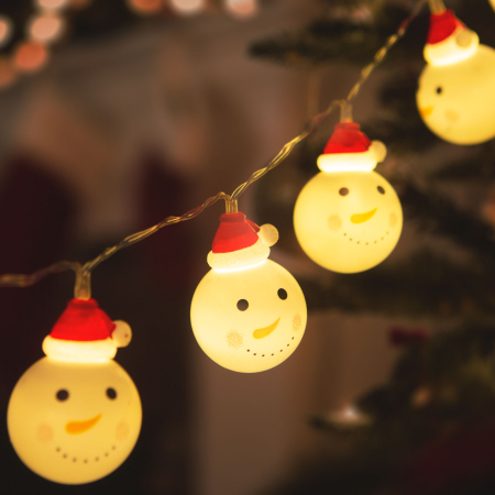 Articole pentru casă - Instalație de pom cu LED - om de zăpadă - 10 LED-uri - 1,1 metri - alb cald - 3 x AA