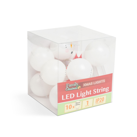 Instalație de pom cu LED - om de zăpadă - 10 LED-uri - 1,1 metri - alb cald - 3 x AA [1]