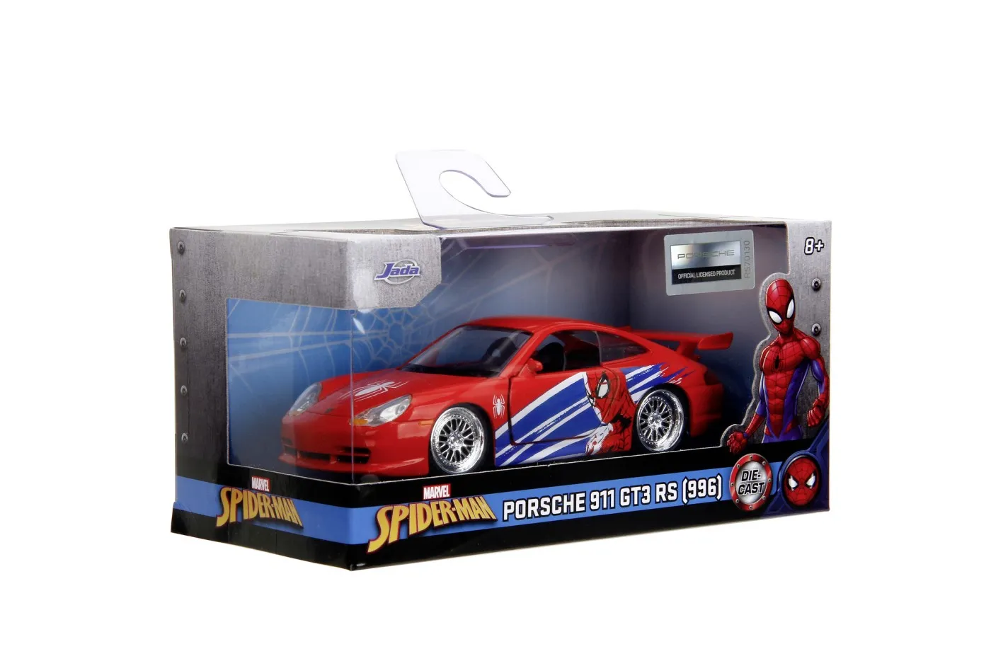 Mașinuțe cu telecomandă - JADA MARVEL MASINUTA METALICA SPIDER MAN PORSCHE 911 GT3 RS SCARA 1 LA 32