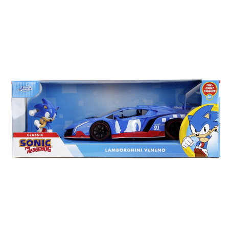 Universul Copiilor - JADA SET FIGURINA ARICIUL SONIC SI MASINUTA METALICA SONIC LAMBORGHINI VENENO SCARA 1 LA 24