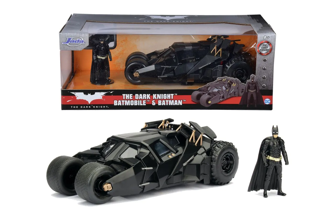 Figurine cu eroi si personaje - JADA THE DARK KNIGHT SET FIGURINA BATMAN SI MASINUTA METALICA BATMOBILE SCARA 1 LA 24