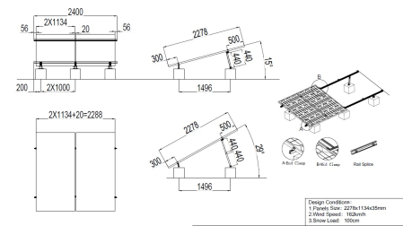 Kit complet de montaj pentru 2 panouri - Reglabil 15-30° [1]