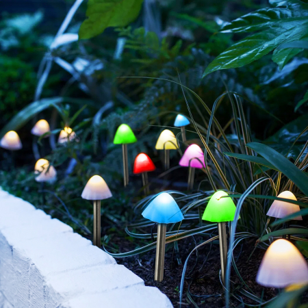 Lămpi solare - Lampă solară LED - 12 mini ciuperci - multicolor - 28,5 cm x 4 m
