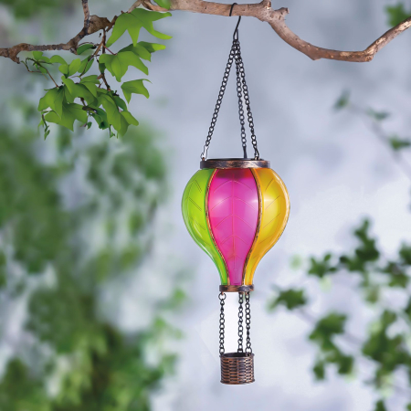 Lămpi solare - Lampă solară suspendabilă - balon cu aer cald - efect de flacără - 12 LED galbene - 11 x 11 x 37 cm