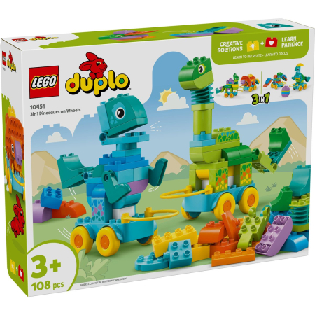 Universul Copiilor - LEGO DUPLO DINOZAURI PE ROTI 3 IN 1 10451