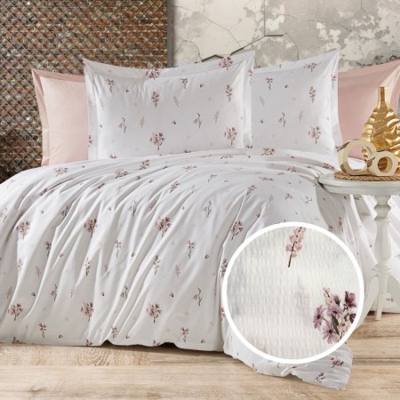 Textile pentru casă - Lenjerie de pat creponata 100% bumbac (crep40) cu husa