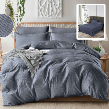 Textile pentru casă - Lenjerie de pat creponată uni 6 piese cu husă (antracit)