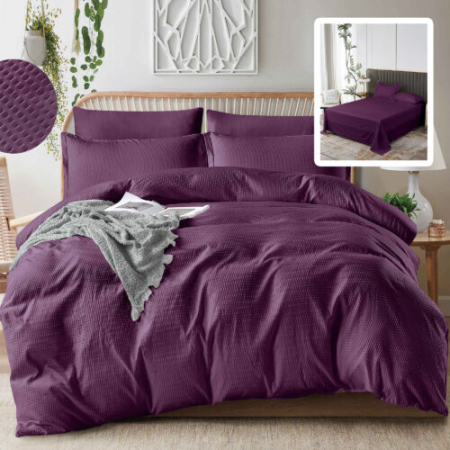 Lenjerii de pat - Lenjerie de pat creponată uni 6 piese cu cearsaf (mov)