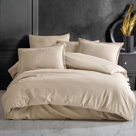 Lenjerii de pat - Lenjerie de pat damasc bumbac 100%- capucino o persoană