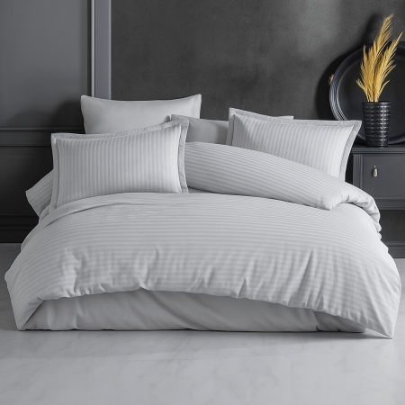 Lenjerii de pat - Lenjerie de pat damasc bumbac 100% - gri deschis două persoane